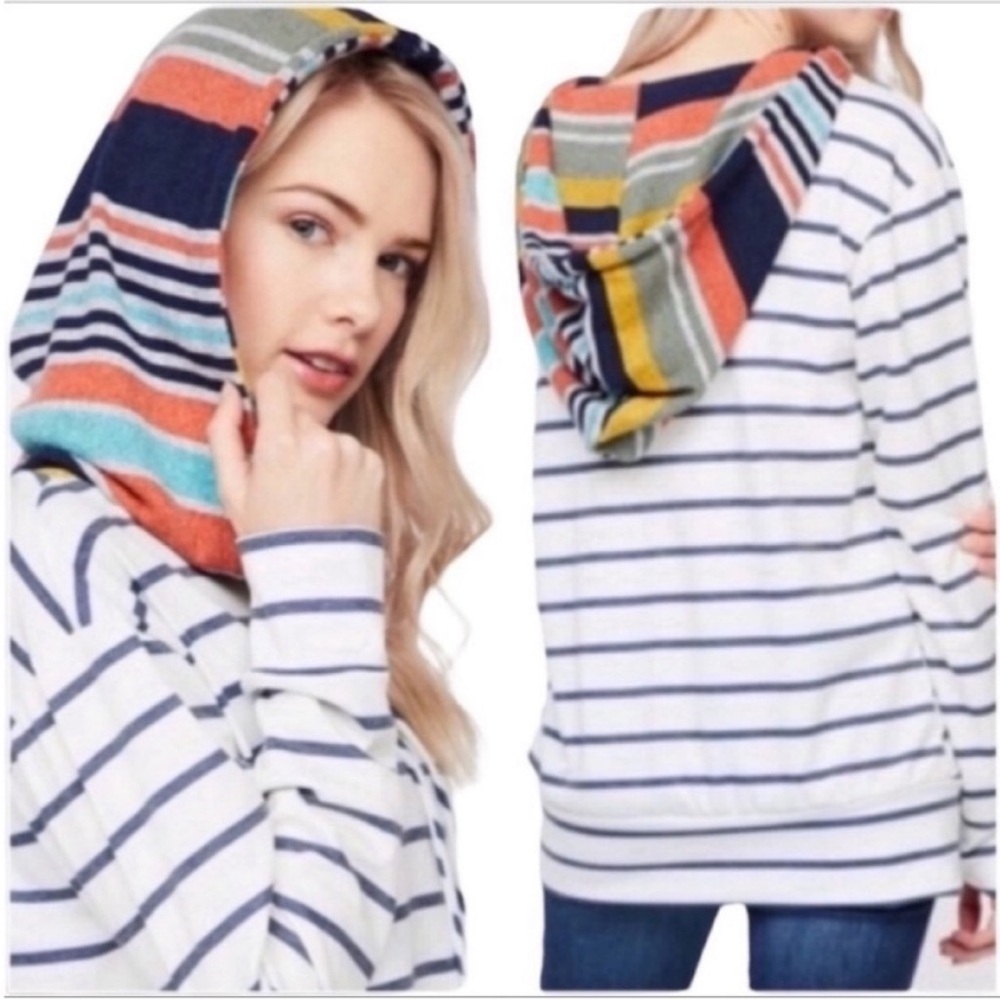 12 PM BY MON AMI striped hoodie top XL - Picture 7 of 8
